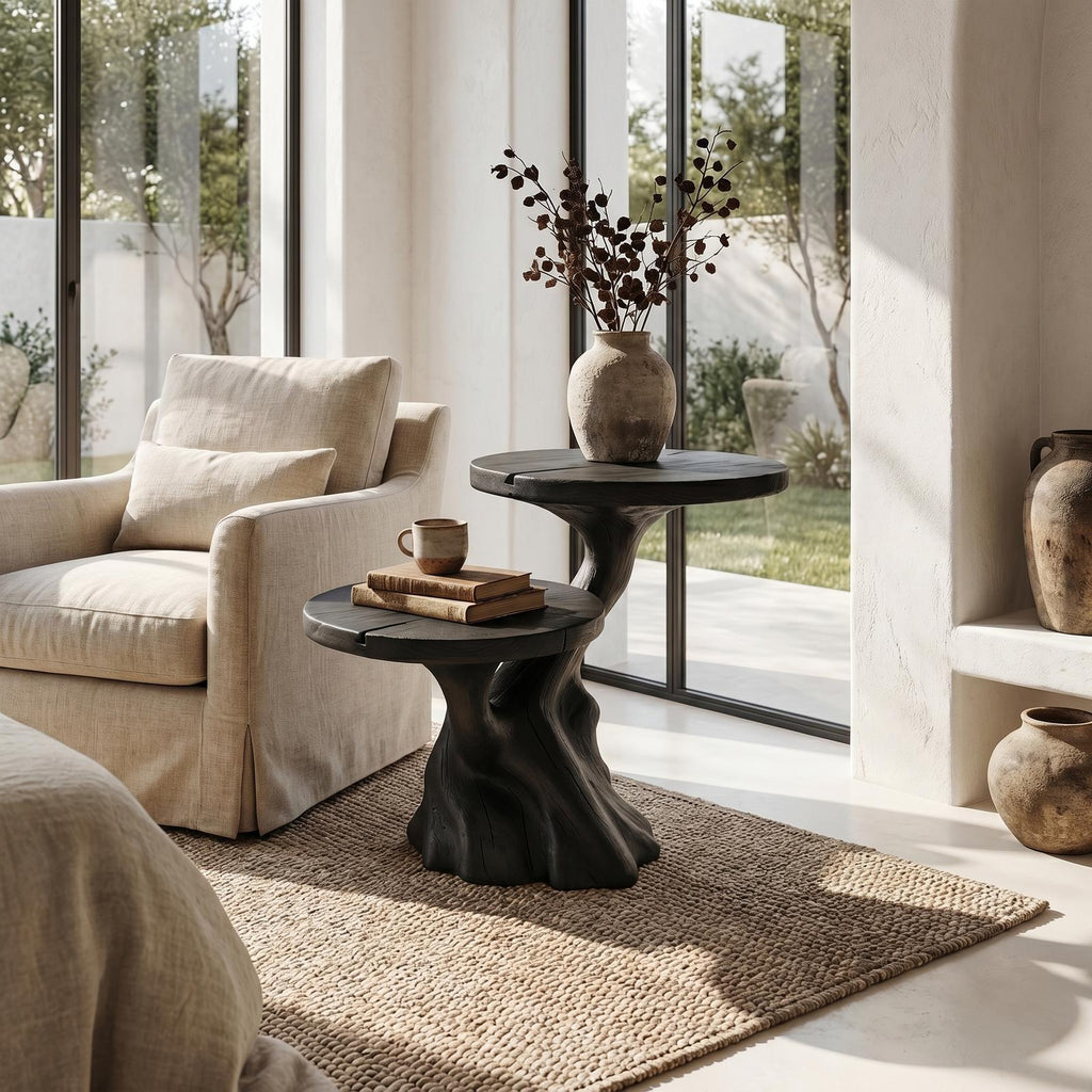 Rustic Wood Side Table, Narrow Entryway Console & Living Room Accent End Table, Handcrafted Solid Wood Display Pedestal