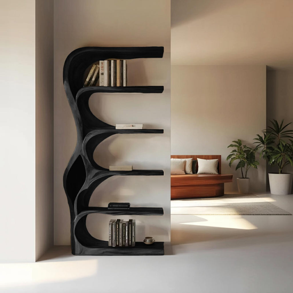 Organic Bookshelf With Curved Open Shelving For Bedroom Decor