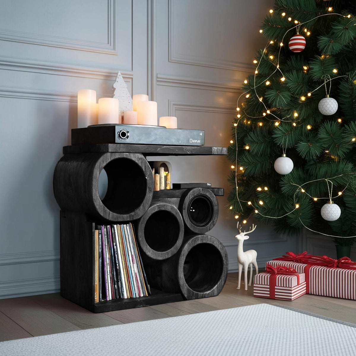 Farmhouse Solid Wood Record Stand, Handcrafted Vinyl Storage Organizer Rack, Music Lover Christmas Gift for Cozy Living Room