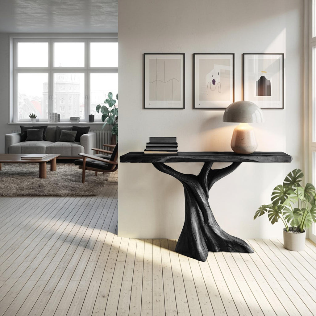 Farmhouse Solid Wood Console Table, Organic Sculptural Wooden Entryway and Bedroom Accent Table for Home Decor