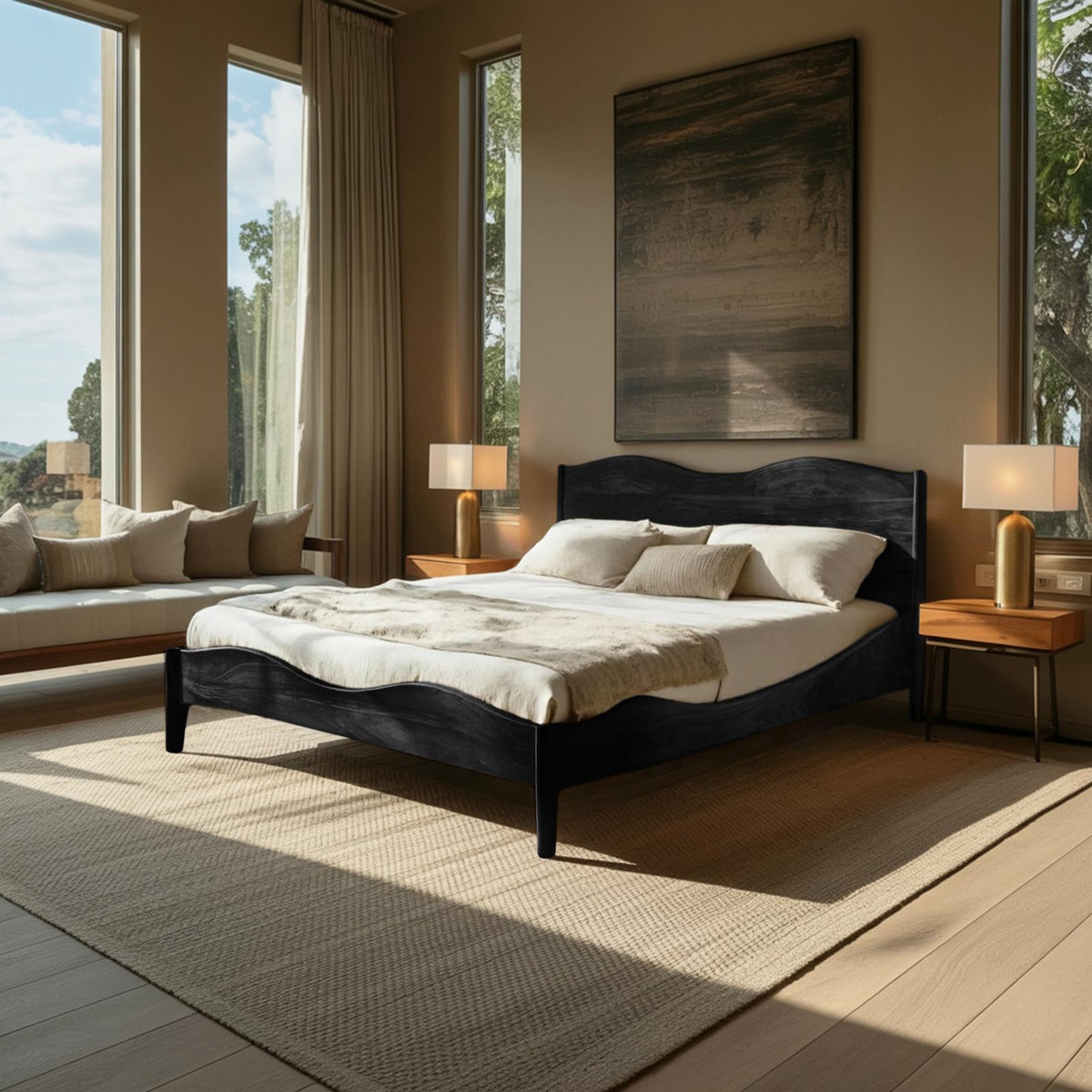 Spry Interior Luxury Solid Wood Bed Frame and Headboard Set, Handcrafted Modern Platform Bedstead for Bedroom, RTTHHNWO005