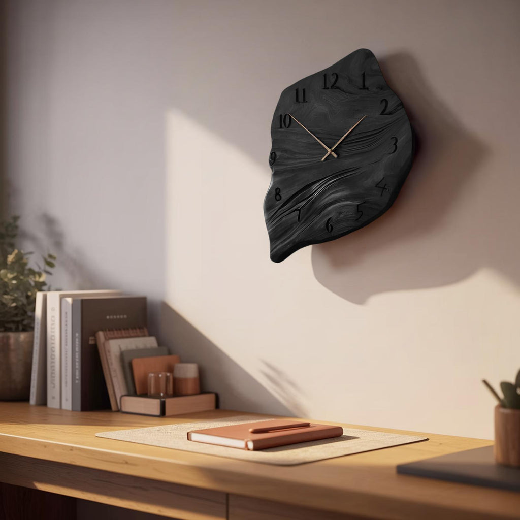 Minimalist Wall Clock, Handcrafted Organic Shape Solid Wood Decorative Timepiece for Living Room