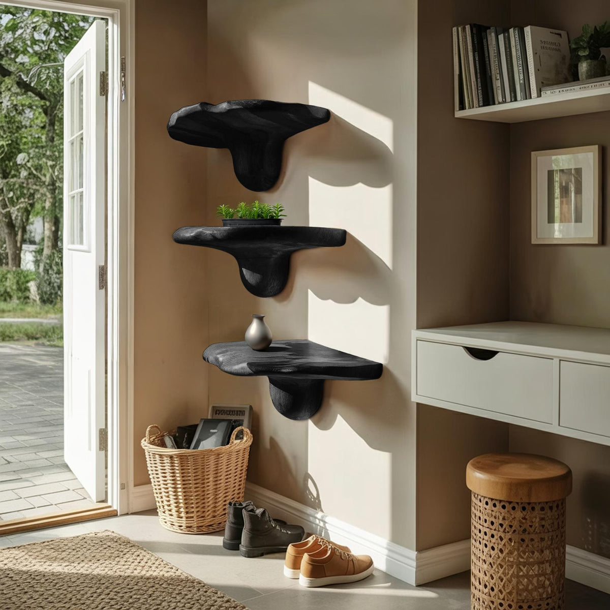 Handcrafted Solid Wood Mushroom Shelf For Bedroom Furniture Decor