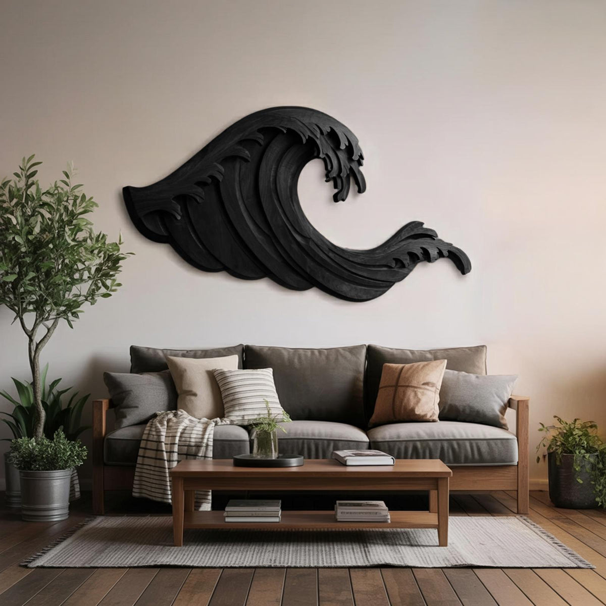 Organic Wave Wall Art, Coastal Inspired 3D Hand-Carved Wood Wall Sculpture for Living Room & Bedroom