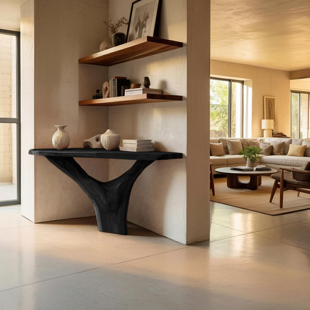 Spry Interior Modern Live Edge Console Table, Artistic Solid Wood Entryway Sofa Table for Living Room Decor, SILDTTNCS099