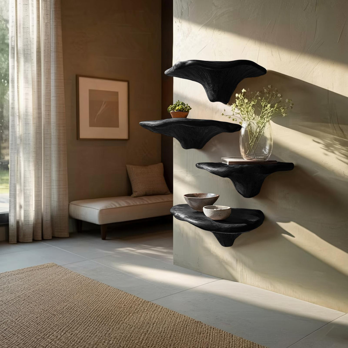 Handcrafted Wooden Live Edge Mushroom Shelf For Furniture Decor