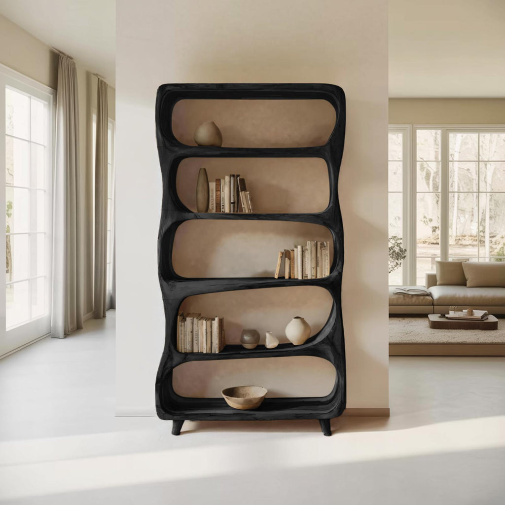 Handcrafted Solid Wood Bookshelf, Modern Standing Bookcase with Open Shelving Unit for Living Room & Office