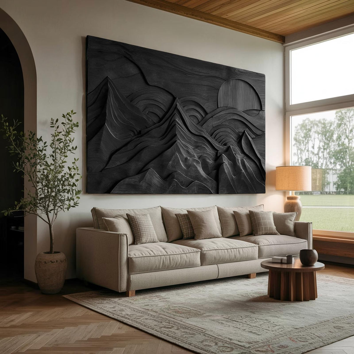 Coastal Wood Wall Sculpture, 3D Ocean Wave Hand-Carved Wooden Wall Art Panel for Living Room & Beach House