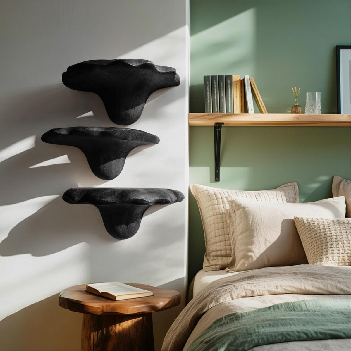 Mid Century Wooden Mushroom Shelf For Living Room And Bedroom Decor