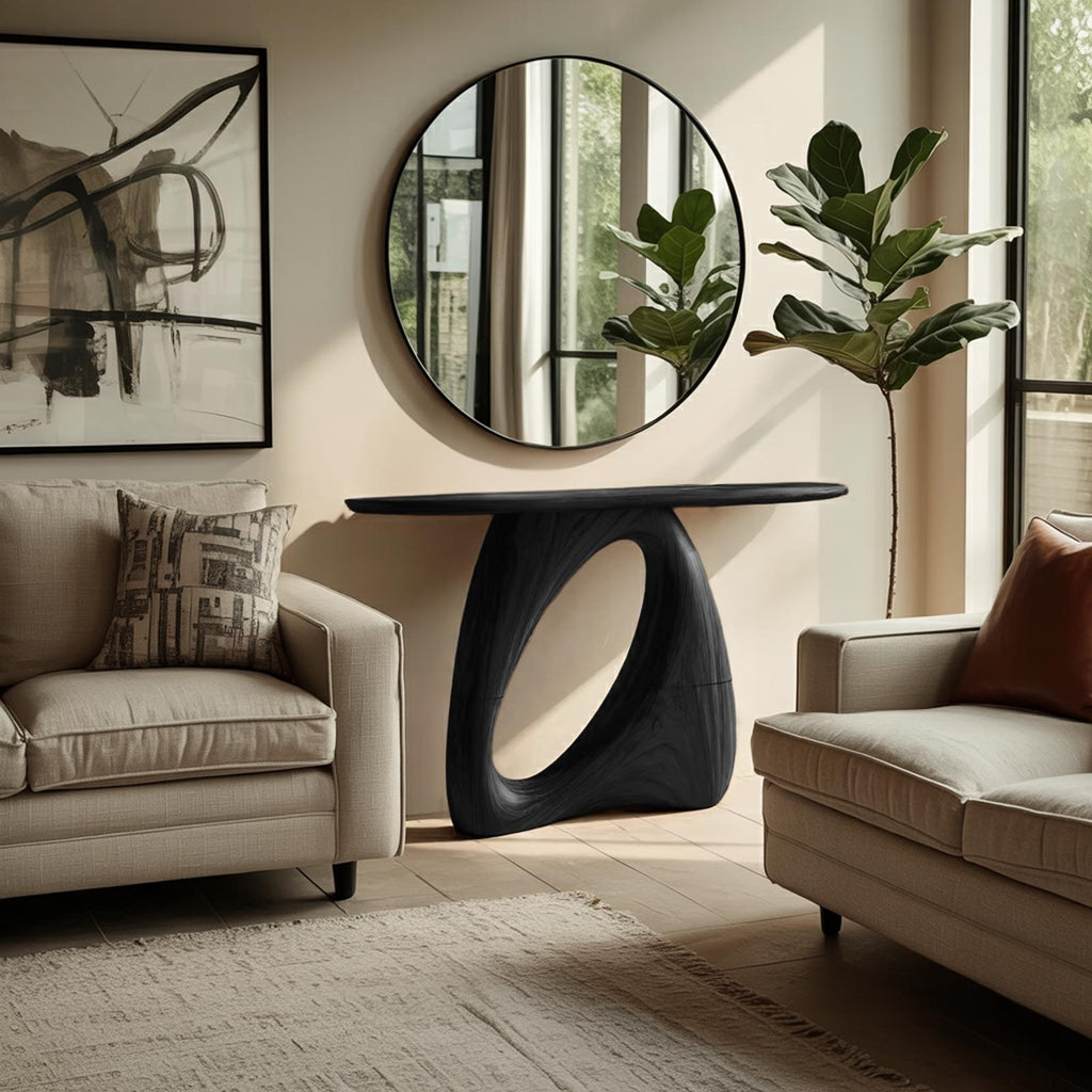 Mid Century Live Edge Wood Console Table, Organic Modern Hallway Entryway Accent Table with Metal Legs