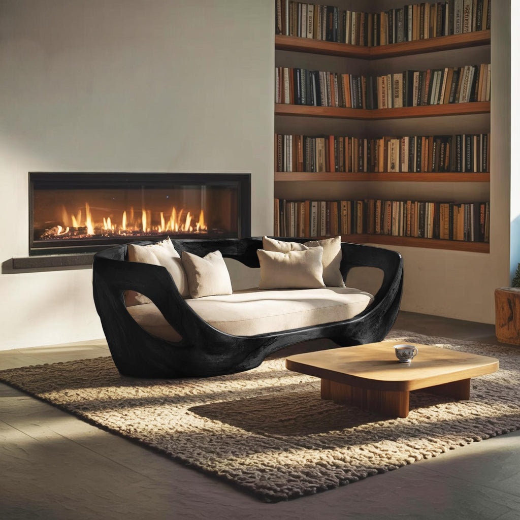Modern Curved Wooden Sofa, Contemporary Loveseat Settee Couch for Living Room Bedroom Lounge Seating