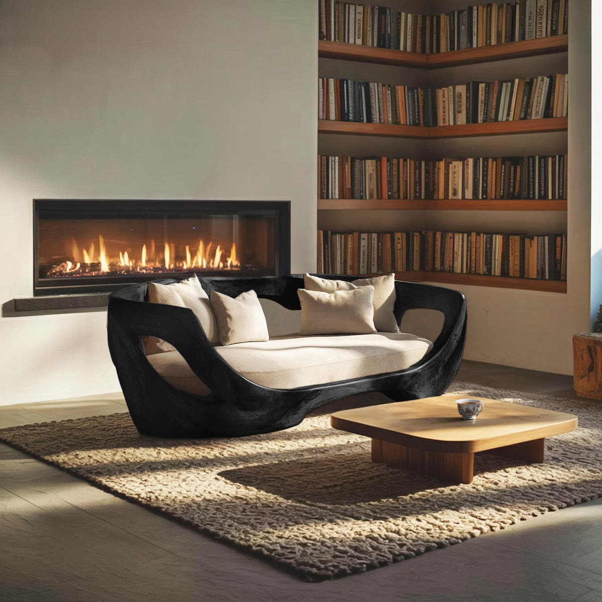 Modern Curved Wooden Sofa, Contemporary Loveseat Settee Couch for Living Room Bedroom Lounge Seating