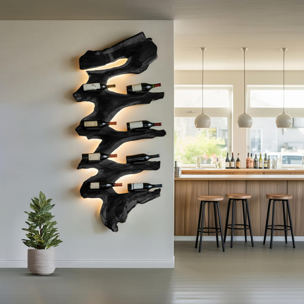 Modern Solid Wood Wine Rack, Handcrafted Wooden Wine Bottle Holder Shelf for Living Room