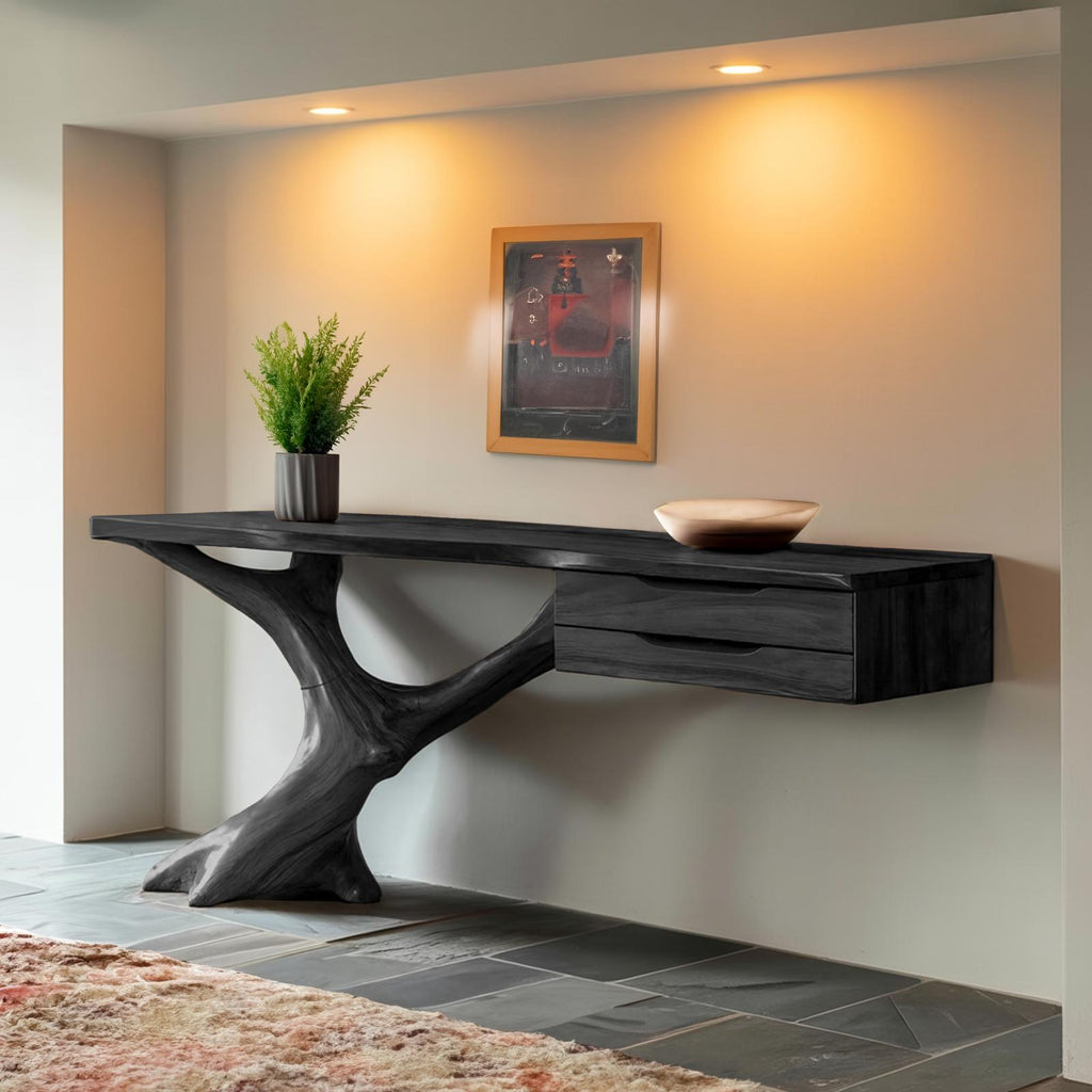 Handcrafted Wooden Console Table, Rustic Solid Wood Entryway Sofa Table, Modern Foyer Hallway Accent Furniture with Slim Base