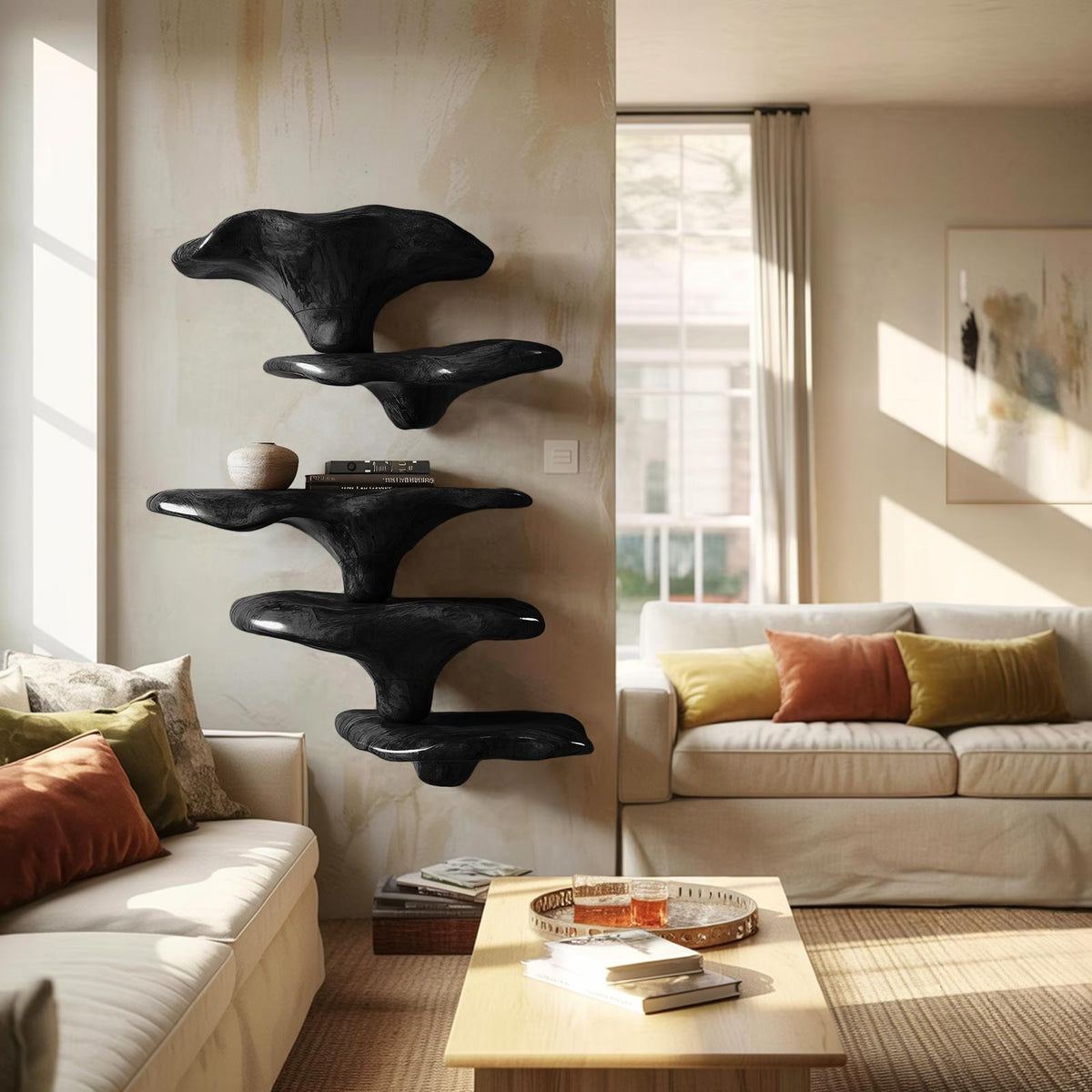 Mid Century Wooden Mushroom Shelf For Living Room Furniture Decor