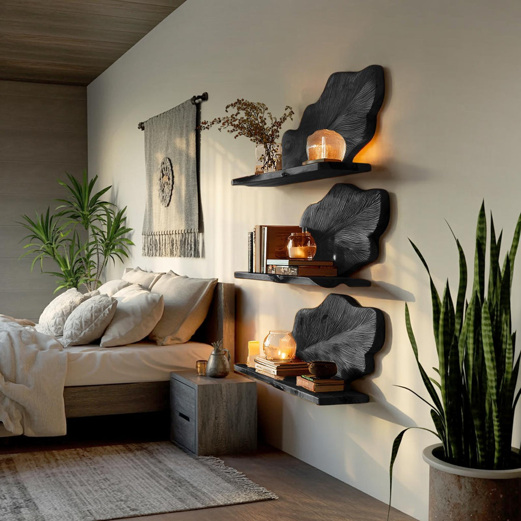 Rustic Wooden Wall Mounted Bookshelf, Floating Wood Bookcase Storage Organizer Shelf for Living Room