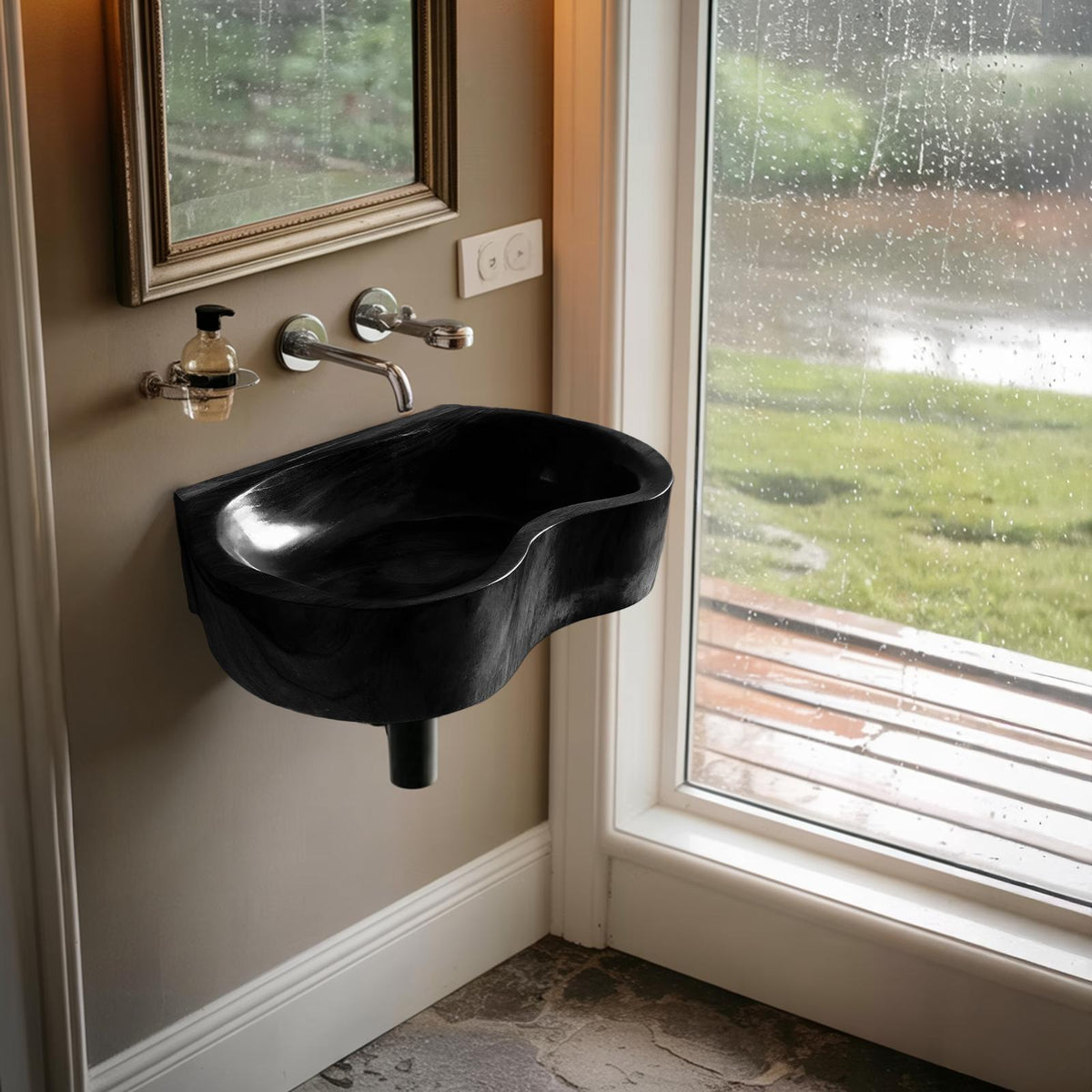 Mid Century Solid Wood Vessel Sink, Elegant Handcrafted Wooden Bathroom Wash Basin for Vanity Top