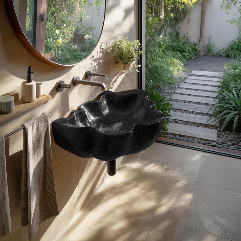 Handcrafted Live Edge Wooden Vessel Sink, Rustic Solid Wood Wash Basin for Bathroom Vanity Tabletop