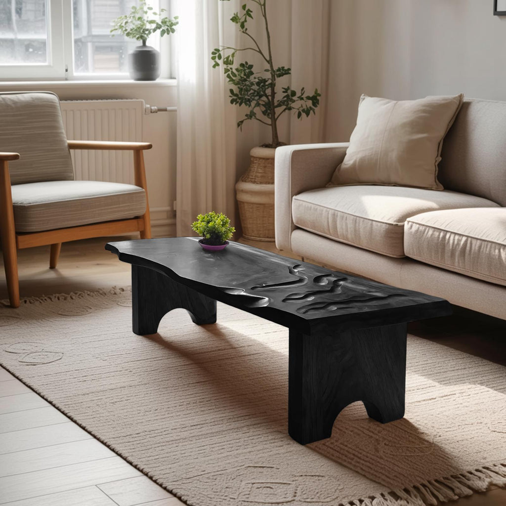 Mid Century Modern Abstract Solid Wood Coffee Table, Unique Handcrafted Organic Shaped Low Center Table for Living Room Entryway, SILDTTRCF097