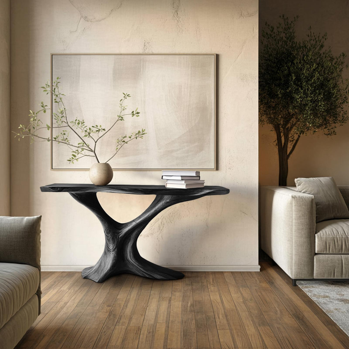 Spry Interior Mid Century Live Edge Console Table, Solid Wood Entryway Table for Foyer Display & Bedroom Decor, SILDTTRCS048