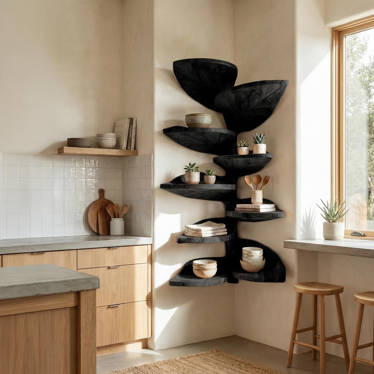 Modern Leaf-Shaped Floating Corner Shelf, Handcrafted Solid Wood Wall Mount Display Rack for Entryway & Bathroom