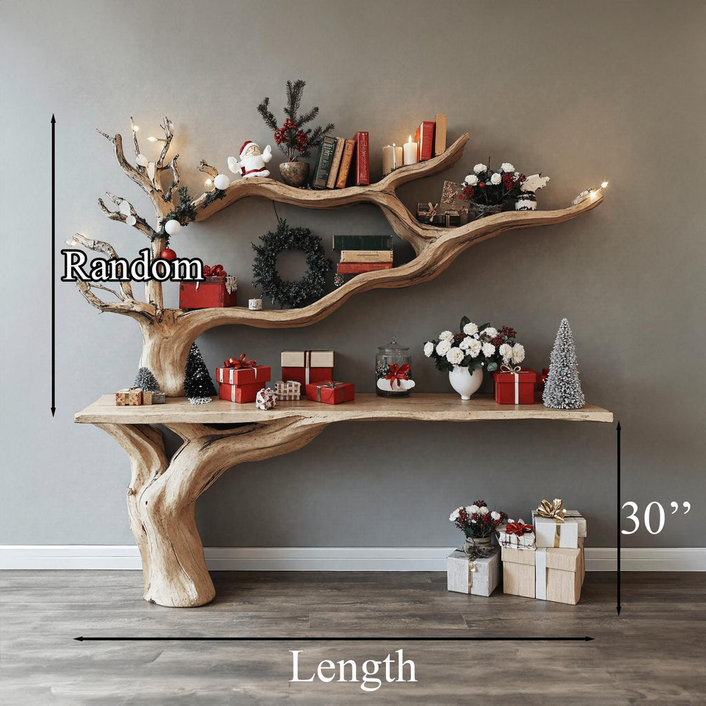Rustic Entryway Console Table With Tree Bookshelves