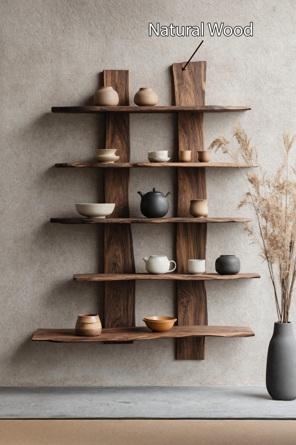 Mid-Century Solid Wood Bookshelf, Wall Mounted Bookcase & Storage Shelf for Modern Bedroom, Living Room Decor