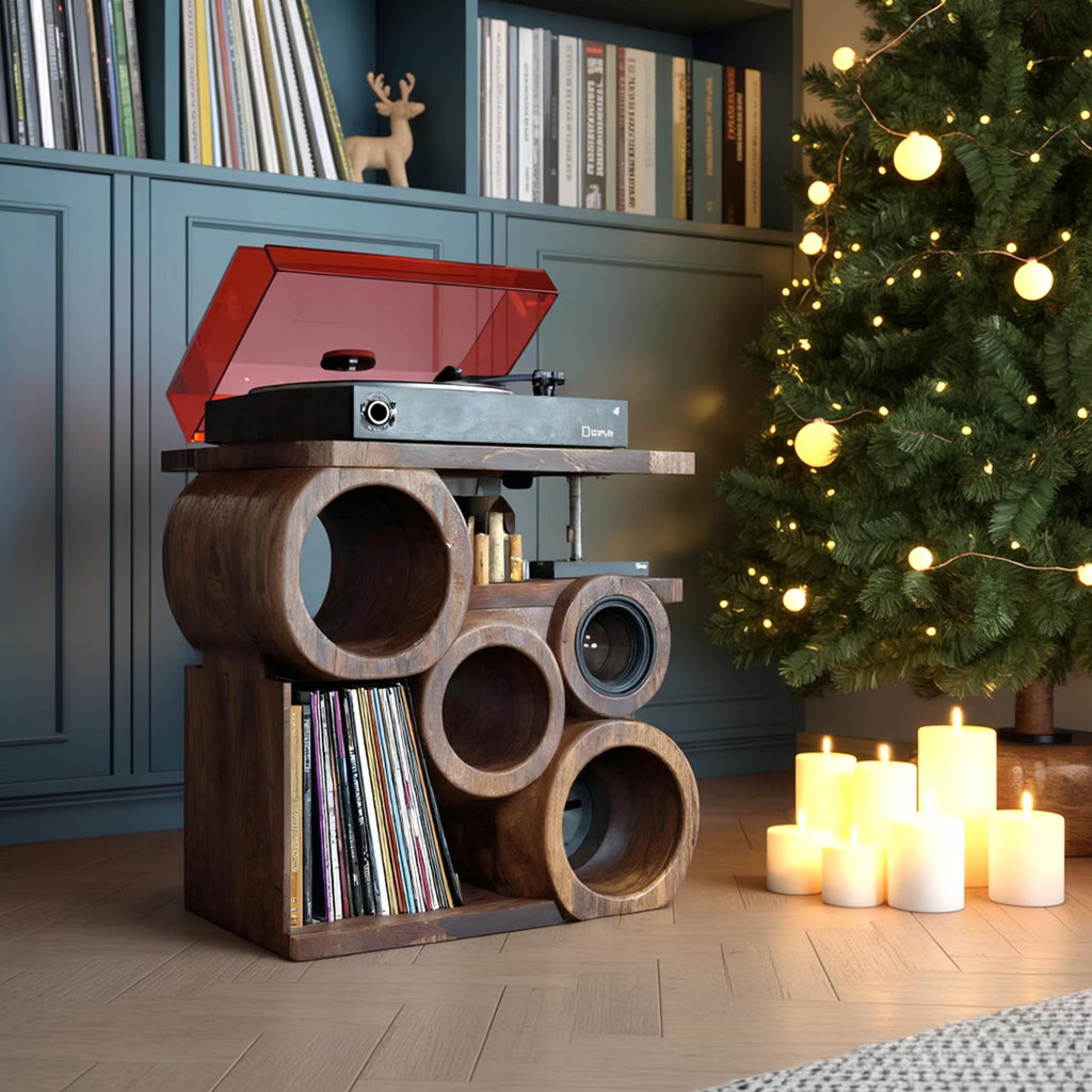 Farmhouse Solid Wood Record Stand, Handcrafted Vinyl Storage Organizer Rack, Music Lover Christmas Gift for Cozy Living Room