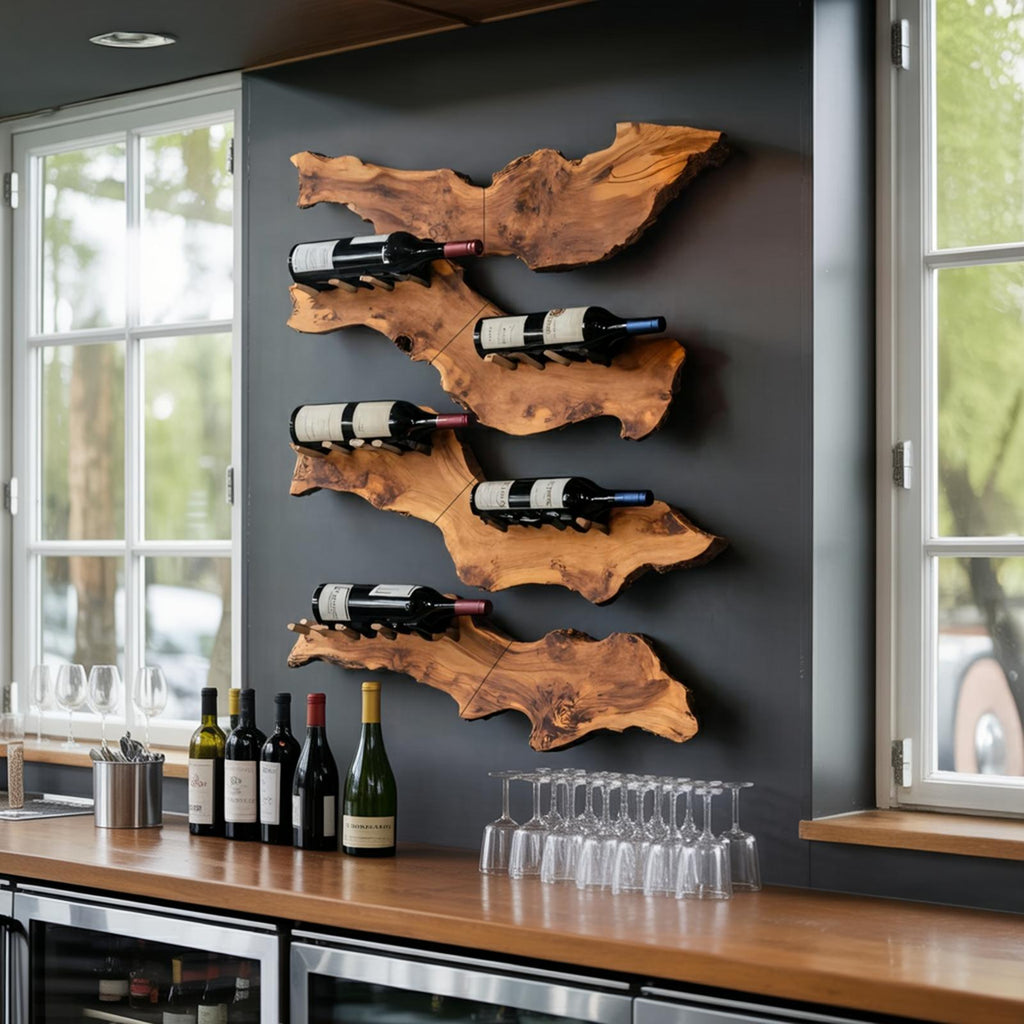 Farmhouse Wooden Wine Holder, Rustic Solid Wood Bottle Storage Display Rack for Entryway Decor