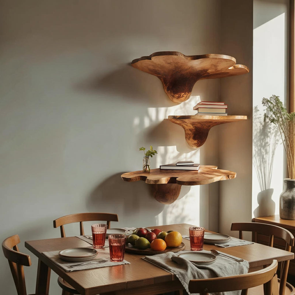 Mid Century Solid Wood Mushroom Shelf For Modern Living Room Decor