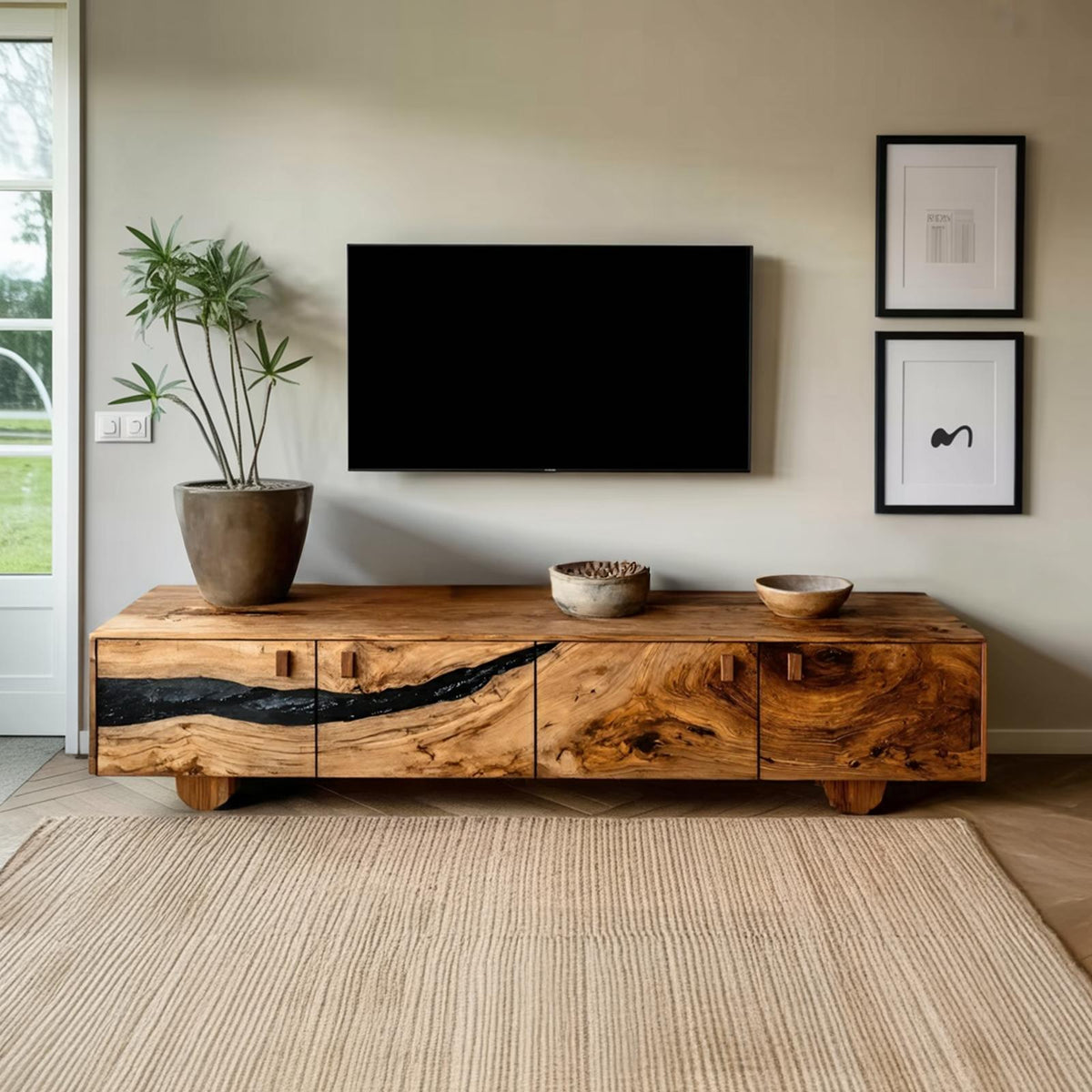Farmhouse Live Edge TV Cabinet, Rustic Solid Wood Media Console & Bedroom Entertainment Center