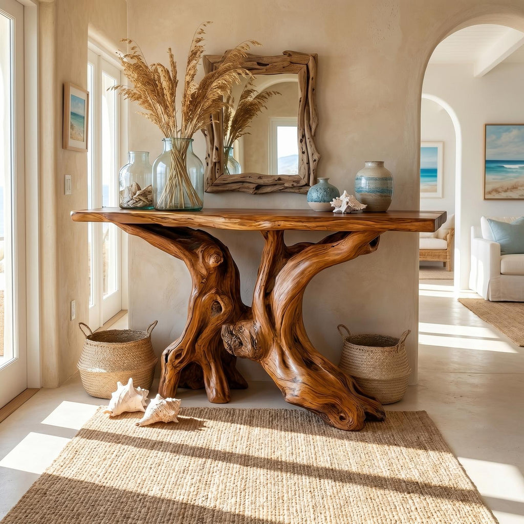 Mid Century Organic Wood Console Table Entryway