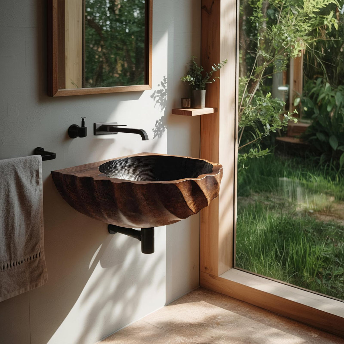 Modern Live Edge Wooden Vessel Sink, Minimalist Solid Wood Wash Basin for Bathroom Vanity Decor