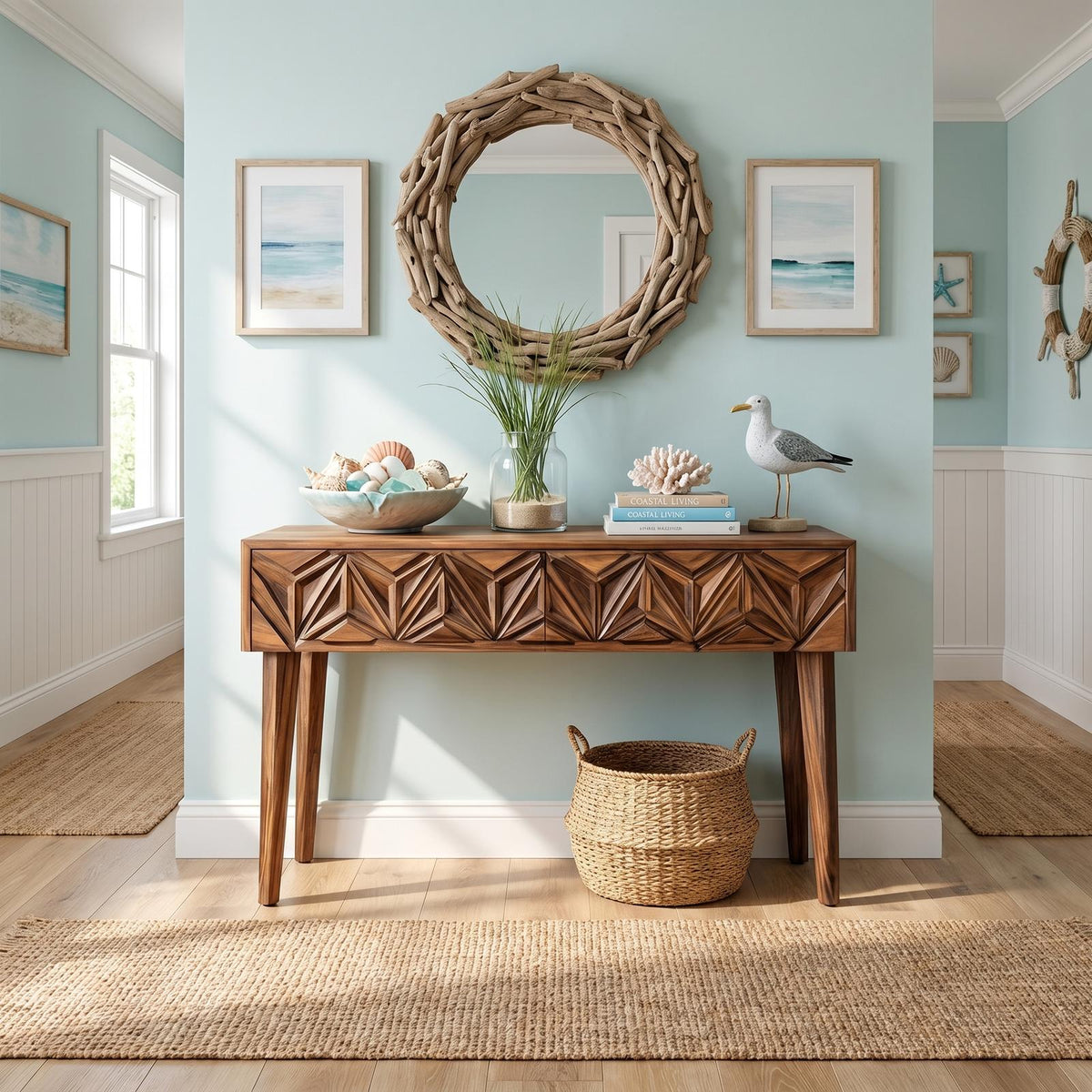 Rustic Carved Console Table Christmas Entryway Holiday Decor
