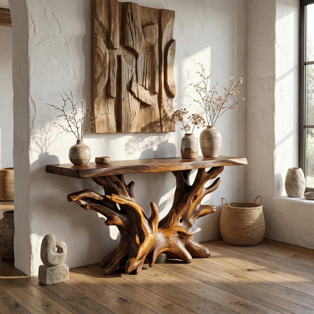 Coastal Rustic Organic Console Table Living Room And Bedroom SINLSACS428