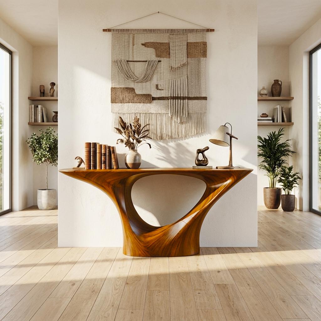 Rustic Wood Console Table, Handcrafted Live Edge Entryway Sofa Accent Table for Living Room