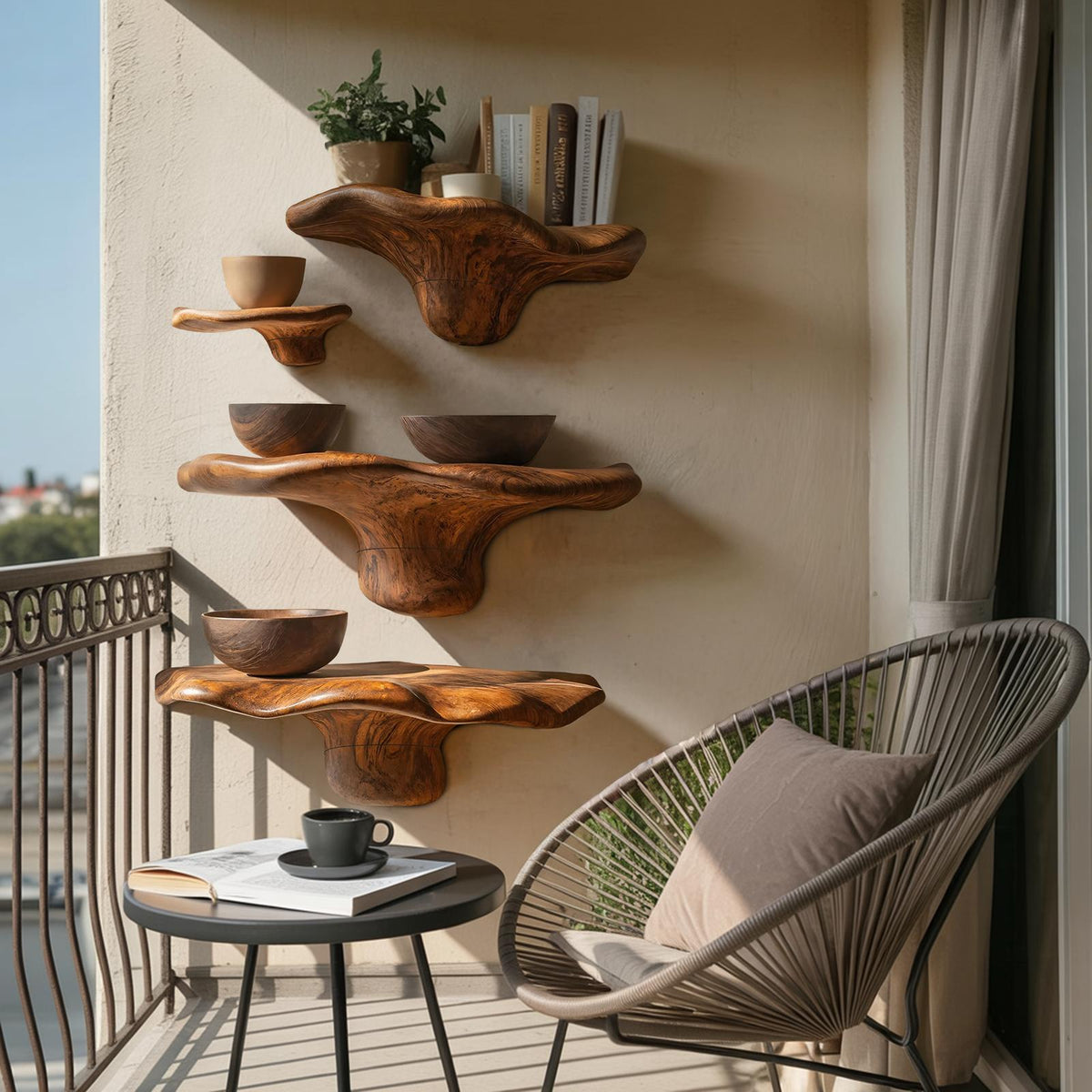 Farmhouse Wooden Live Edge Mushroom Shelf For Rustic Home Decor