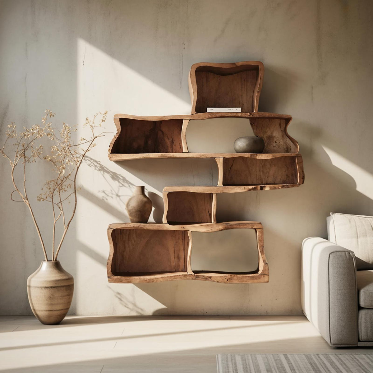 Handcrafted Live Edge Floating Shelf, Modern Solid Wood Wall Mounted Display Rack Shelf Storage Organizer for Bedroom & Living Room