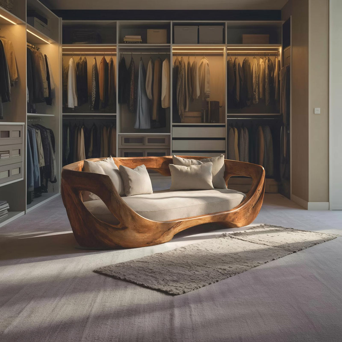 Modern Curved Wooden Sofa, Contemporary Loveseat Settee Couch for Living Room Bedroom Lounge Seating