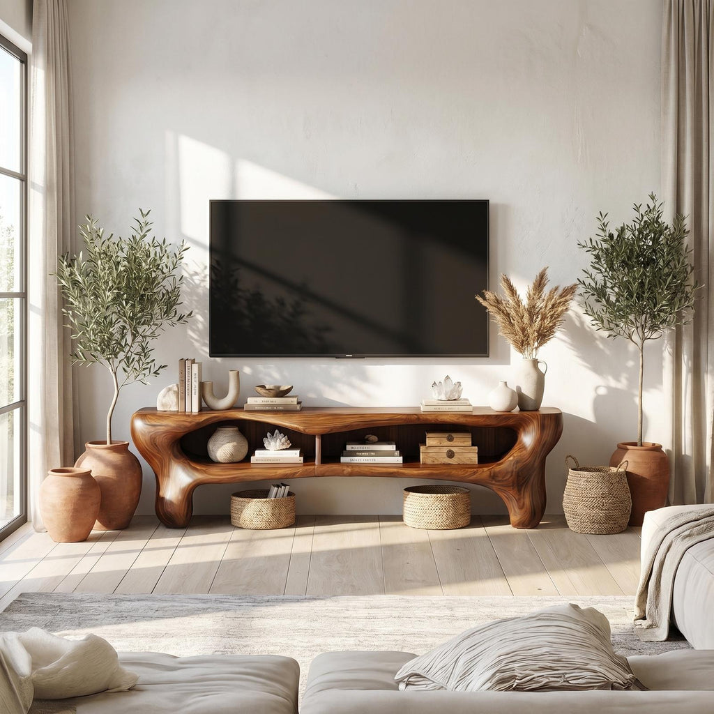 Rustic Wooden TV Cabinet, Solid Wood Media Console Storage Credenza, Farmhouse Television Stand for Living Room
