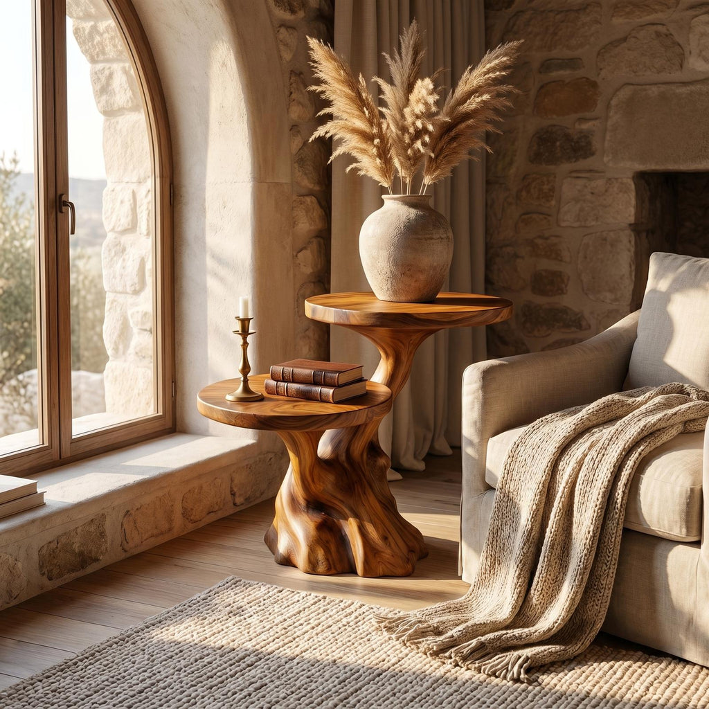 Rustic Wood Side Table, Narrow Entryway Console & Living Room Accent End Table, Handcrafted Solid Wood Display Pedestal