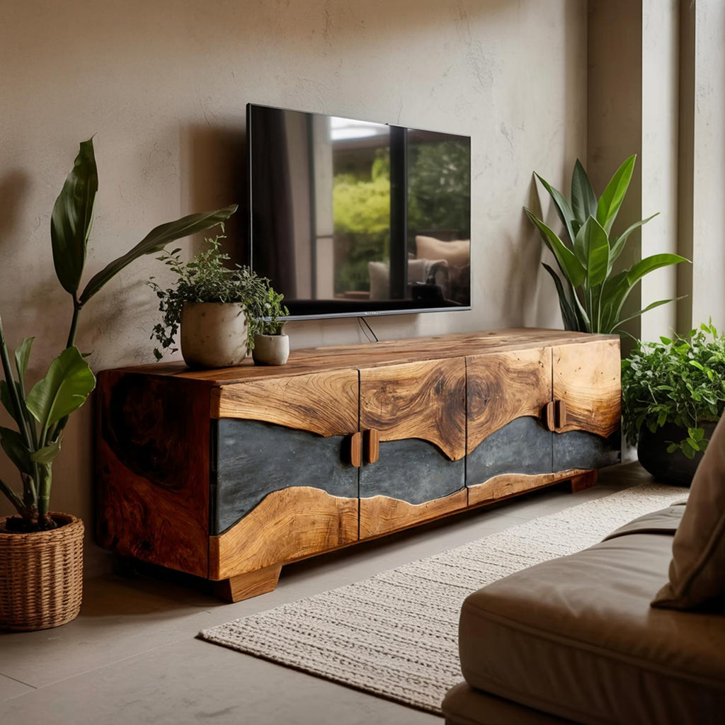 Mid Century Solid Wood TV Console, Retro Wooden Media Center & Entertainment Stand for Living Room