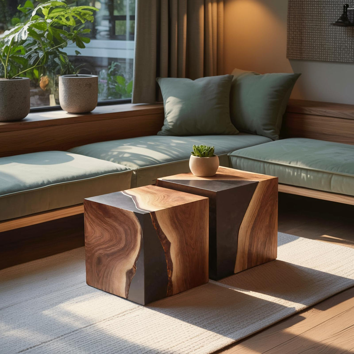 Teezano Farmhouse Low Wooden Coffee Table, Handcrafted Solid Wood Center Accent Table for Cozy Living Room and Lounge, SILDTTNCF033