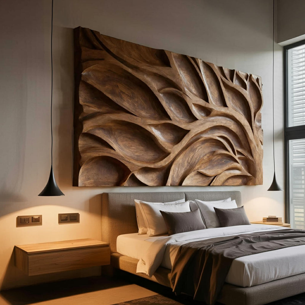 Tree Branch Wall Art Decor, Handcrafted Contemporary Wooden Organic Sculpture Panel for Modern Living Room Office