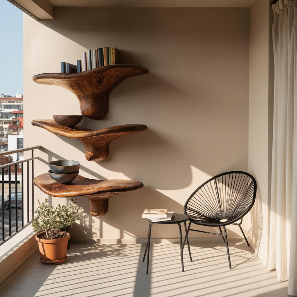 Modern Wooden Live Edge Mushroom Shelf For Minimalist Interior Decor