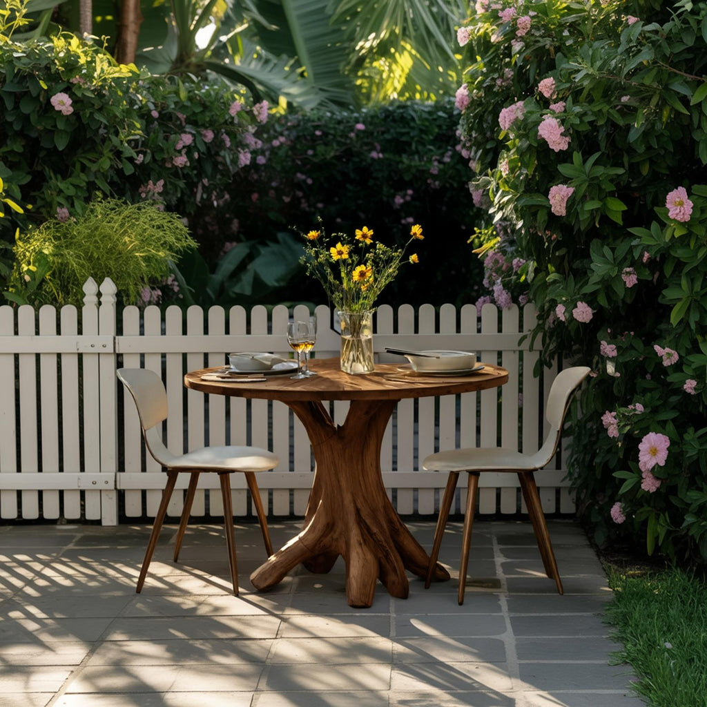 Mid Century Wooden Dining Table, Handcrafted Solid Wood Kitchen Dining Table for Indoor & Patio Outdoor Spaces