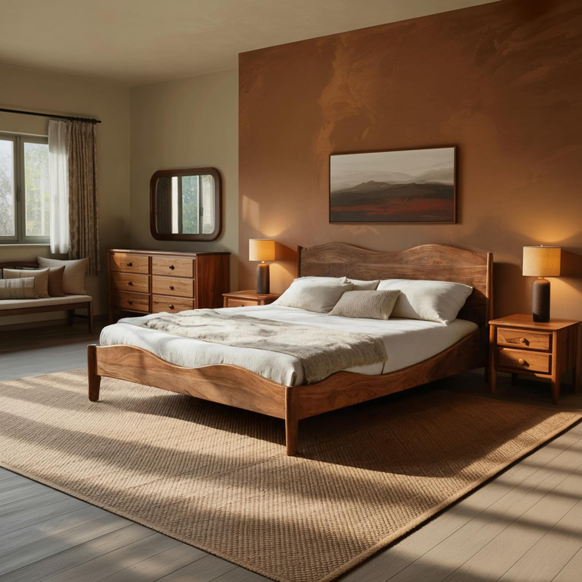 Spry Interior Luxury Solid Wood Bed Frame and Headboard Set, Handcrafted Modern Platform Bedstead for Bedroom, RTTHHNWO005