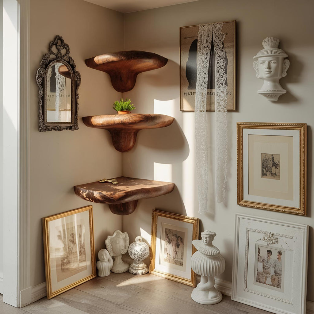 Farmhouse Handcrafted Wooden Mushroom Shelf For Entryway Design