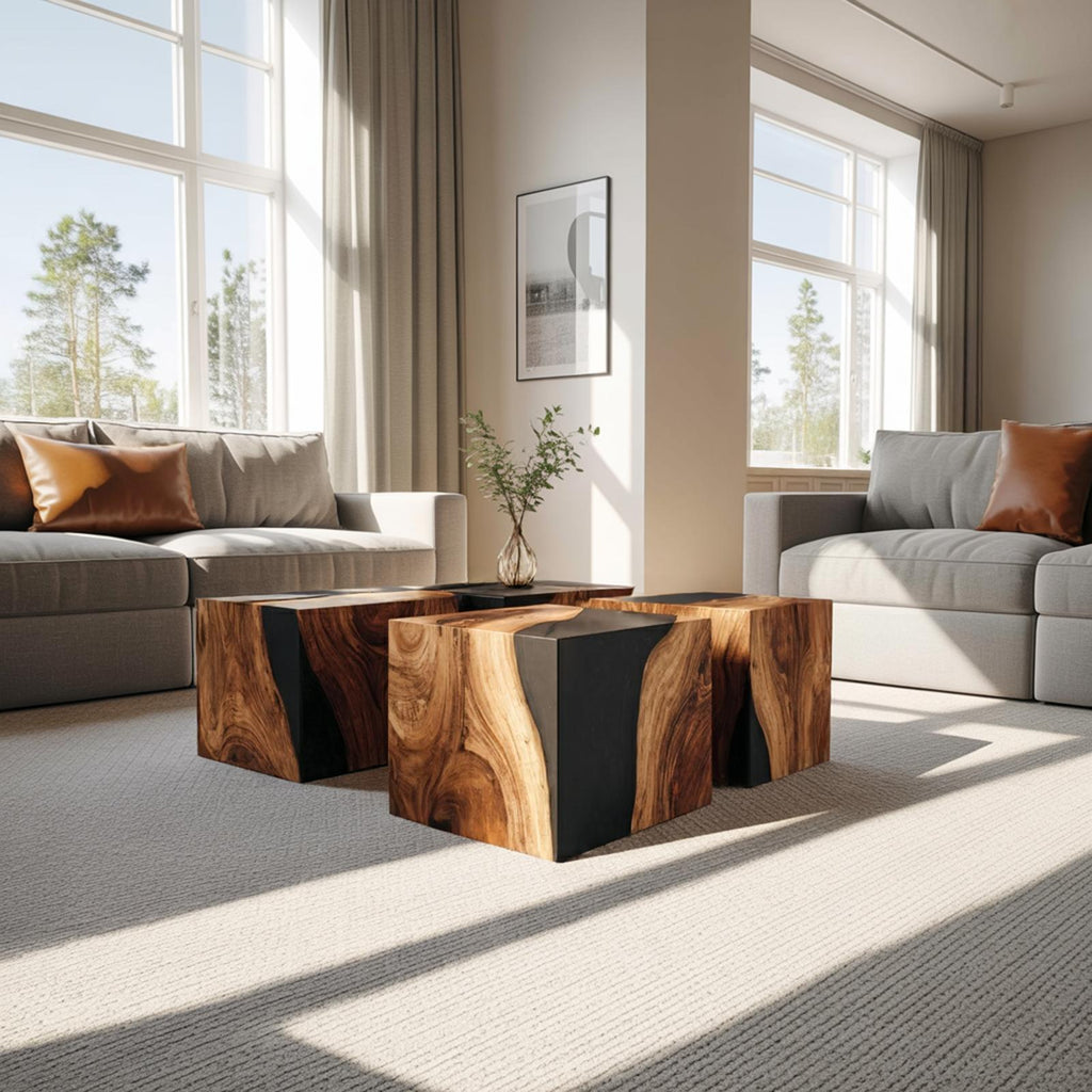 Spry Interior Handcrafted Low Wooden Coffee Table, Solid Wood Modern Center Table for Contemporary Living Room and Office Decor, SILDTTNCF050