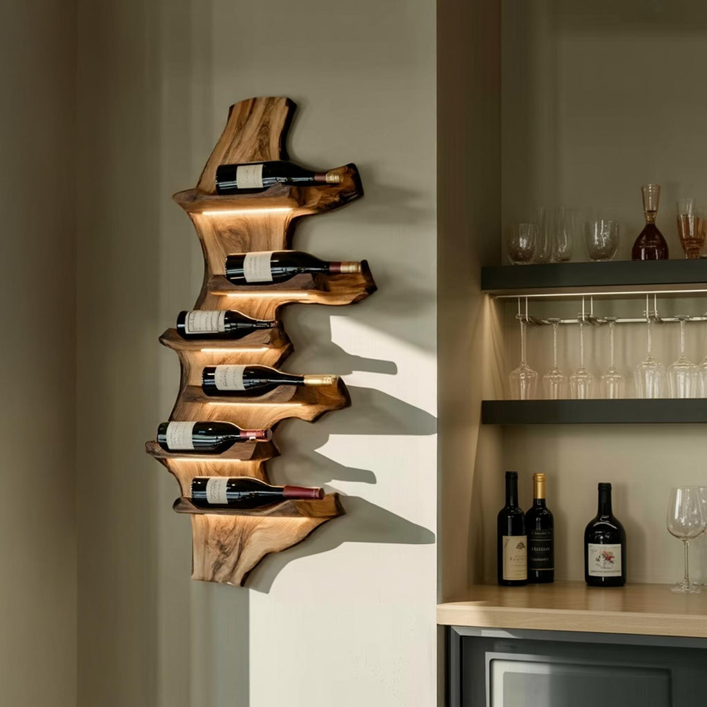 Farmhouse Live Edge Wooden Wine Holder, Rustic Solid Wood Bottle Storage Stand for Entryway Decor